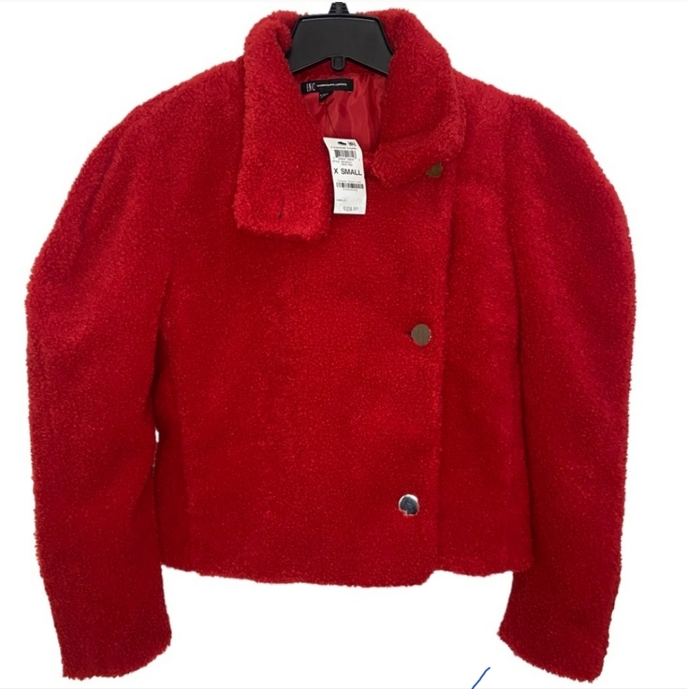 Inc International Concepts Cropped Puff-Sleeve Jacket Real Red XS New With Tag